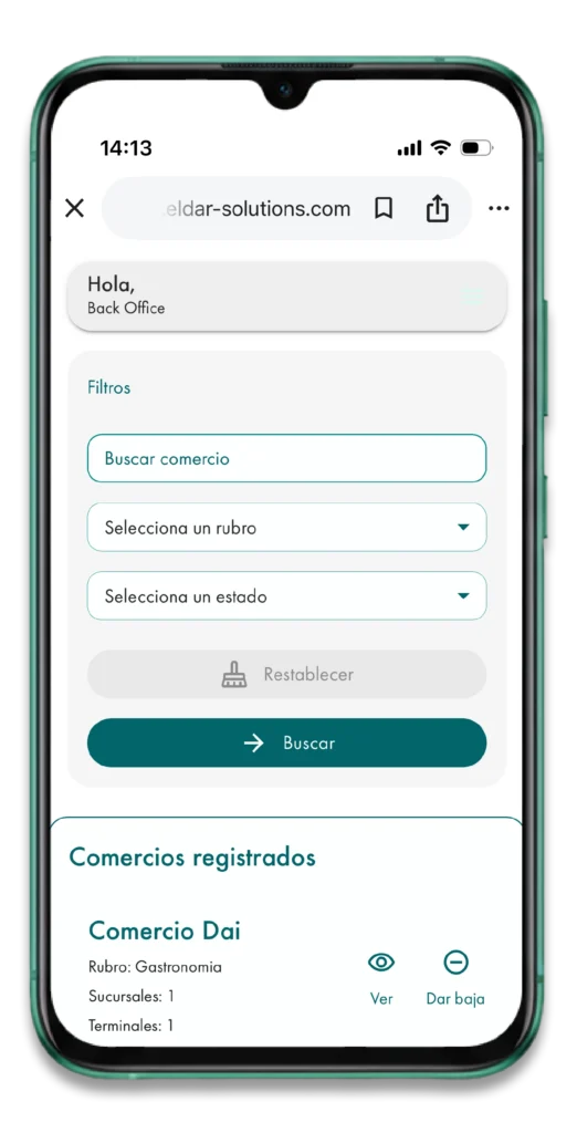 Pantalla Backoffice Onyra
