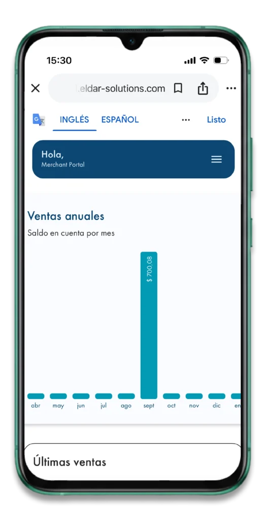 Merchant Portal Onyra pantalla mobile
